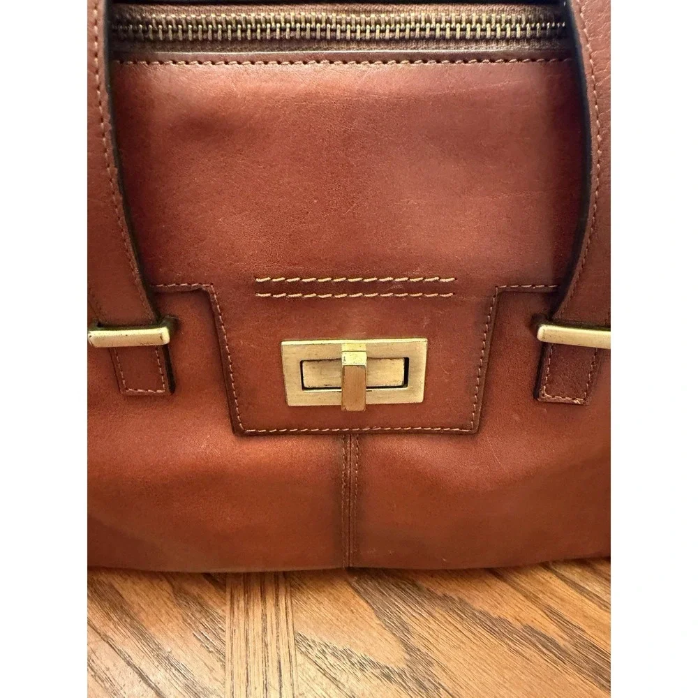 Banuce Full-Grain Italian Vegetable-Tanned Leather Satchel Handbag Red/Brown